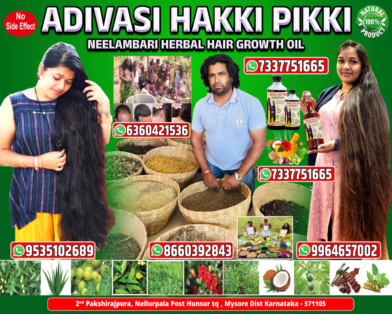 Original Mysore Karnataka ADIVASI HAKKI PIKKI HAIR Oil